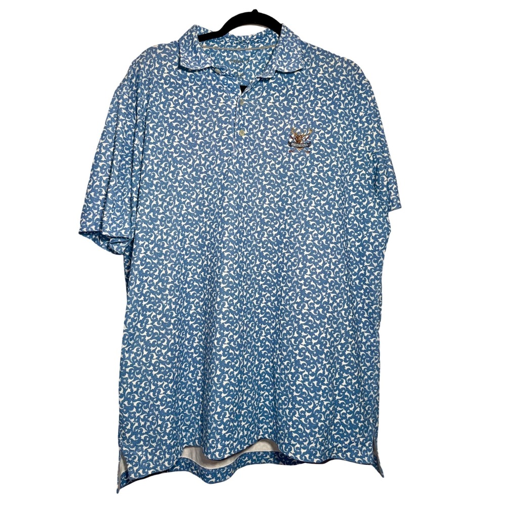Johnnie-O The Golf Club Polo Shirt Blue Scroll Print Large Stretch